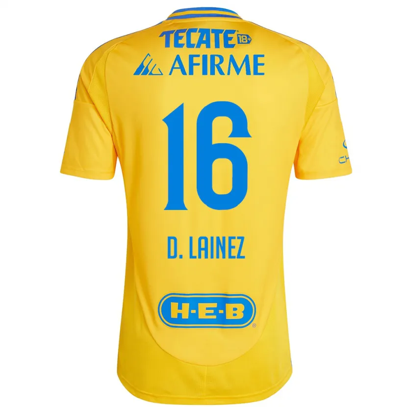 Danxen Hombre Camiseta Diego Lainez #16 Oro Amarillo 1ª Equipación 2024/25 La Camisa México