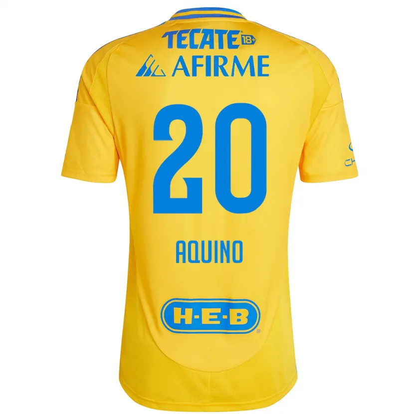 Danxen Hombre Camiseta Javier Aquino #20 Oro Amarillo 1ª Equipación 2024/25 La Camisa México