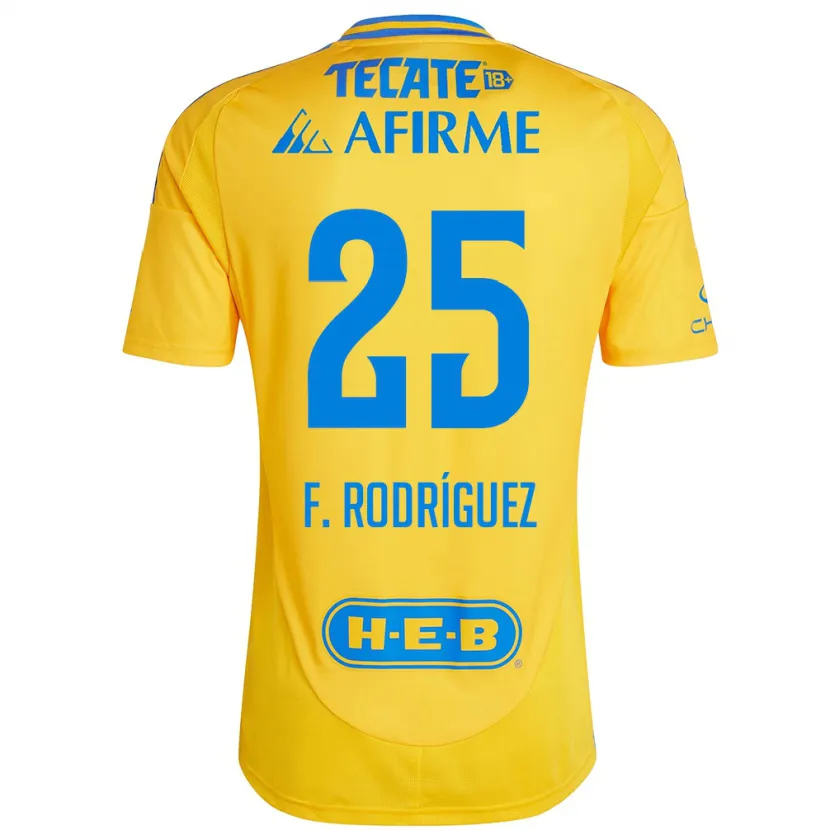 Danxen Hombre Camiseta Felipe Rodríguez #25 Oro Amarillo 1ª Equipación 2024/25 La Camisa México