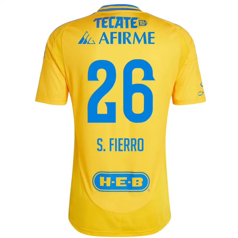 Danxen Hombre Camiseta Sebastián Fierro #26 Oro Amarillo 1ª Equipación 2024/25 La Camisa México