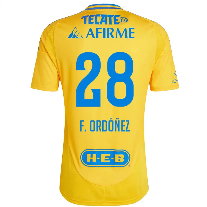 Danxen Hombre Camiseta Fernando Ordóñez #28 Oro Amarillo 1ª Equipación 2024/25 La Camisa México