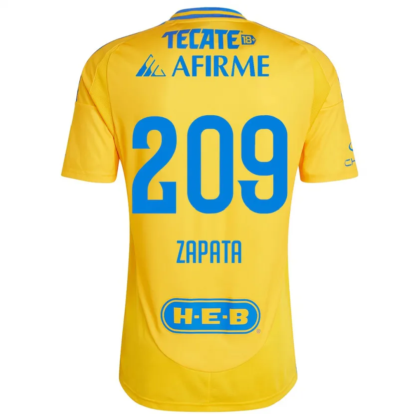 Danxen Hombre Camiseta Jorge Zapata #209 Oro Amarillo 1ª Equipación 2024/25 La Camisa México