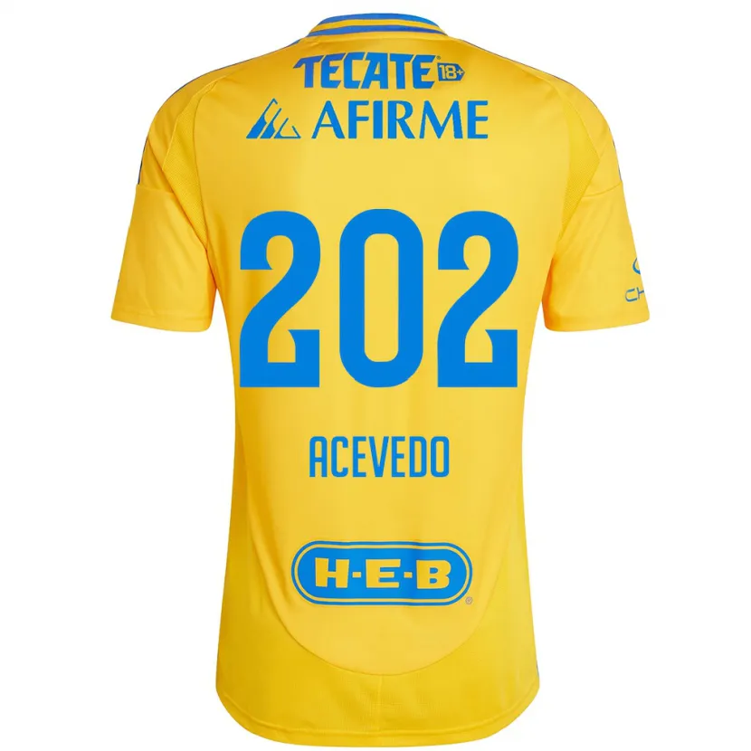 Danxen Hombre Camiseta José Acevedo #202 Oro Amarillo 1ª Equipación 2024/25 La Camisa México