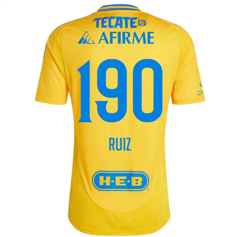 Danxen Hombre Camiseta Óscar Ruiz #190 Oro Amarillo 1ª Equipación 2024/25 La Camisa México
