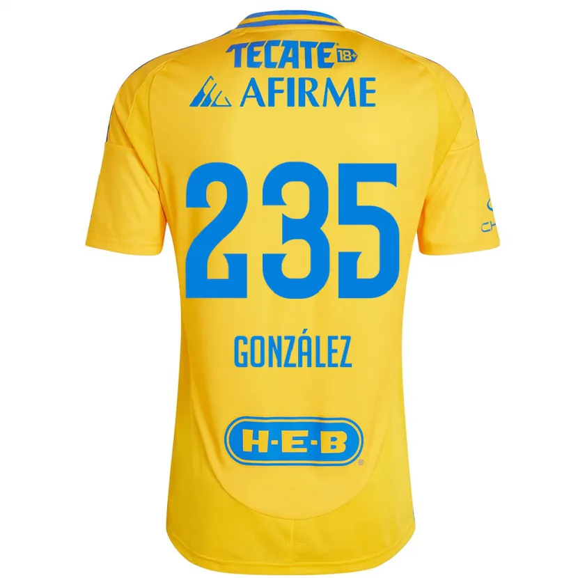 Danxen Hombre Camiseta Mauricio González #235 Oro Amarillo 1ª Equipación 2024/25 La Camisa México