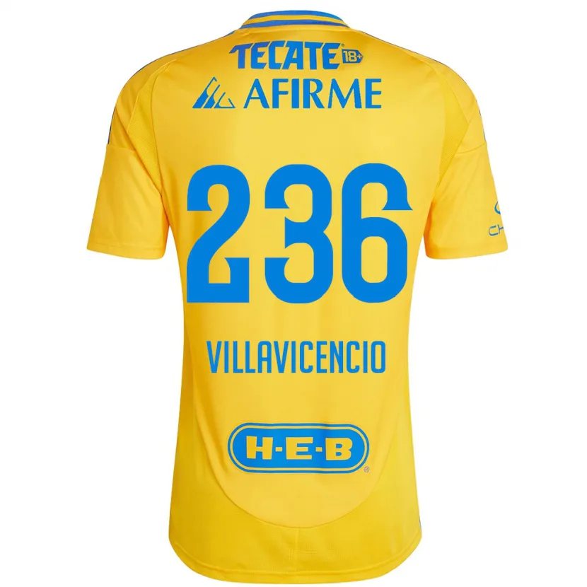 Danxen Hombre Camiseta Edgar Villavicencio #236 Oro Amarillo 1ª Equipación 2024/25 La Camisa México