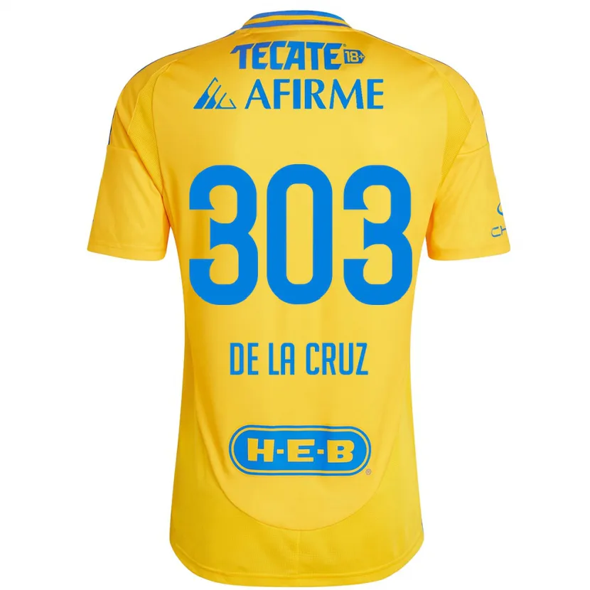 Danxen Hombre Camiseta Erick De La Cruz #303 Oro Amarillo 1ª Equipación 2024/25 La Camisa México