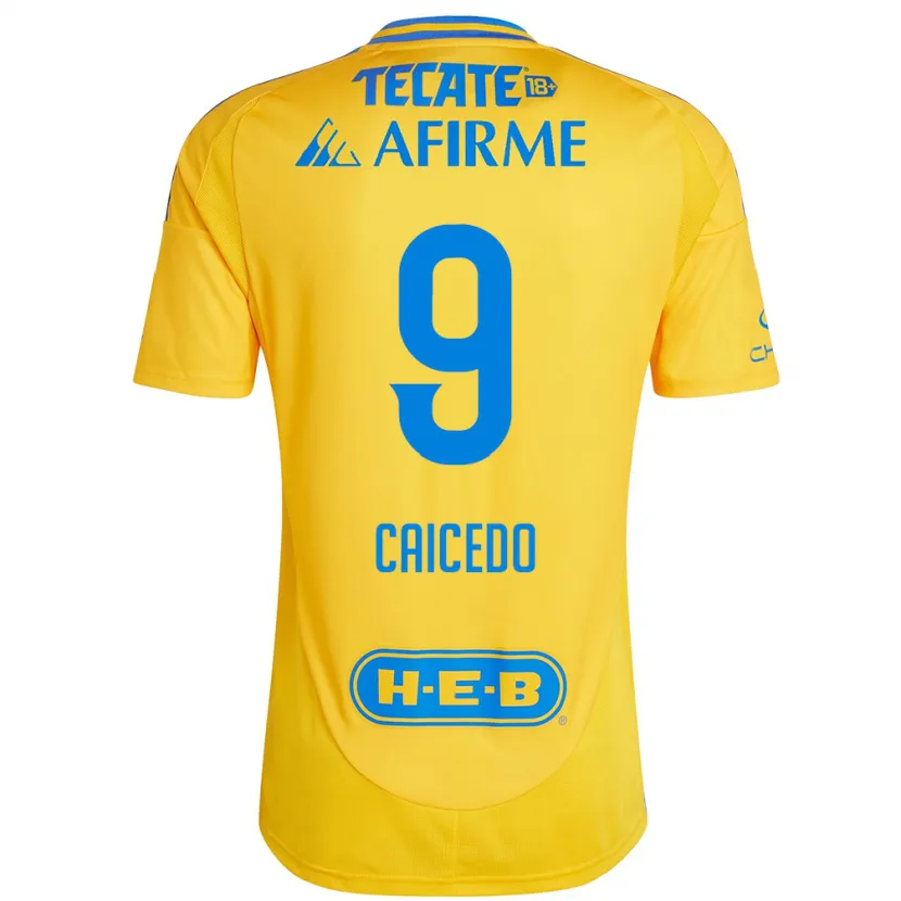 Danxen Hombre Camiseta Jordy Caicedo #9 Oro Amarillo 1ª Equipación 2024/25 La Camisa México