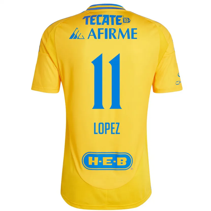 Danxen Hombre Camiseta Nicolas Lopez #11 Oro Amarillo 1ª Equipación 2024/25 La Camisa México