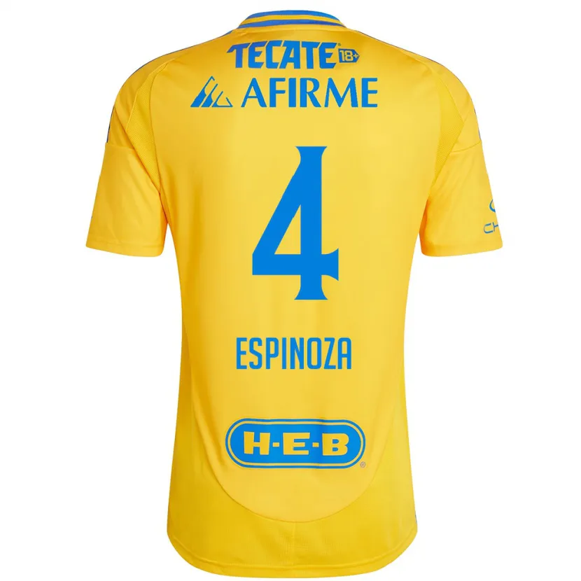 Danxen Hombre Camiseta Greta Espinoza #4 Oro Amarillo 1ª Equipación 2024/25 La Camisa México