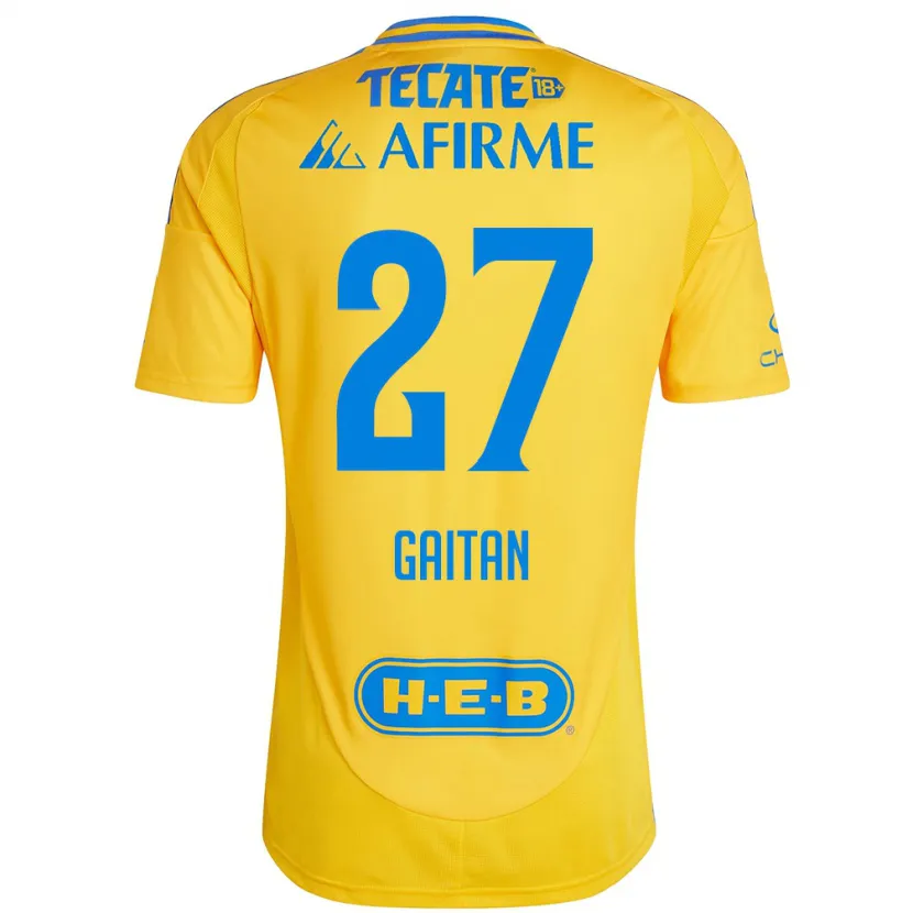 Danxen Hombre Camiseta Natalia Gaitan #27 Oro Amarillo 1ª Equipación 2024/25 La Camisa México