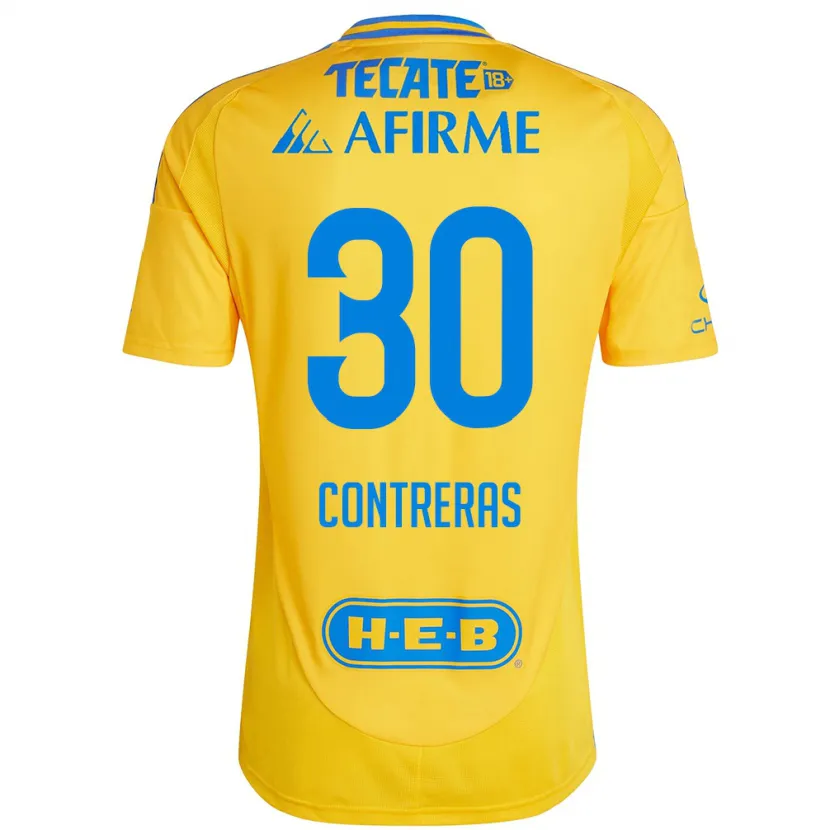 Danxen Hombre Camiseta Lizeth Contreras #30 Oro Amarillo 1ª Equipación 2024/25 La Camisa México