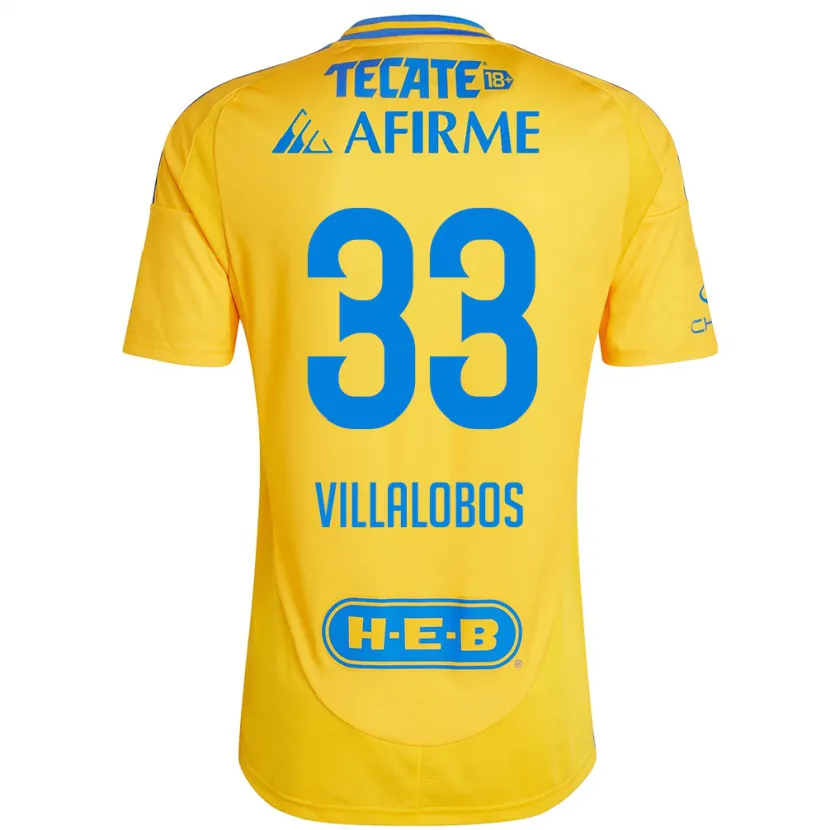 Danxen Hombre Camiseta Vania Villalobos #33 Oro Amarillo 1ª Equipación 2024/25 La Camisa México