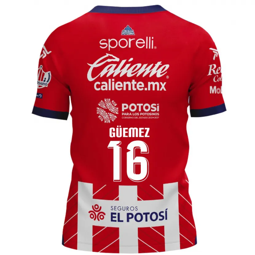 Danxen Hombre Camiseta Javier Güemez #16 Rojo Blanco 1ª Equipación 2024/25 La Camisa México