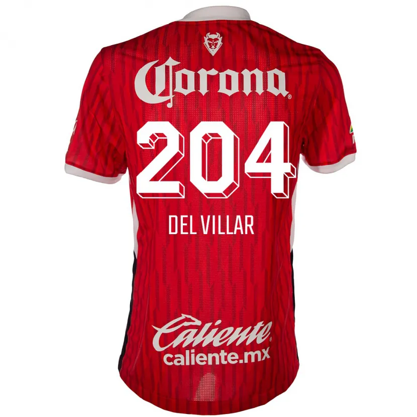 Danxen Hombre Camiseta Everardo Del Villar #204 Rojo Blanco 1ª Equipación 2024/25 La Camisa México