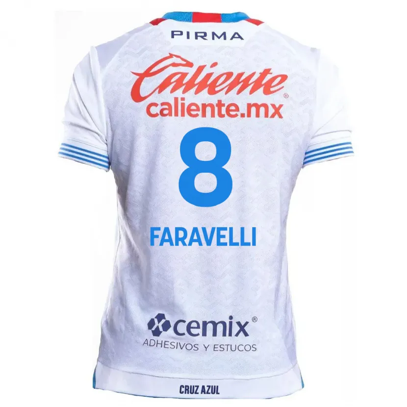 Danxen Hombre Camiseta Lorenzo Faravelli #8 Blanco Azul 2ª Equipación 2024/25 La Camisa México