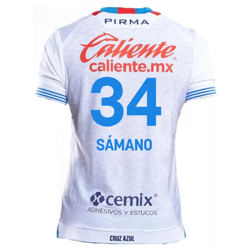 Danxen Hombre Camiseta Leonardo Sámano #34 Blanco Azul 2ª Equipación 2024/25 La Camisa México