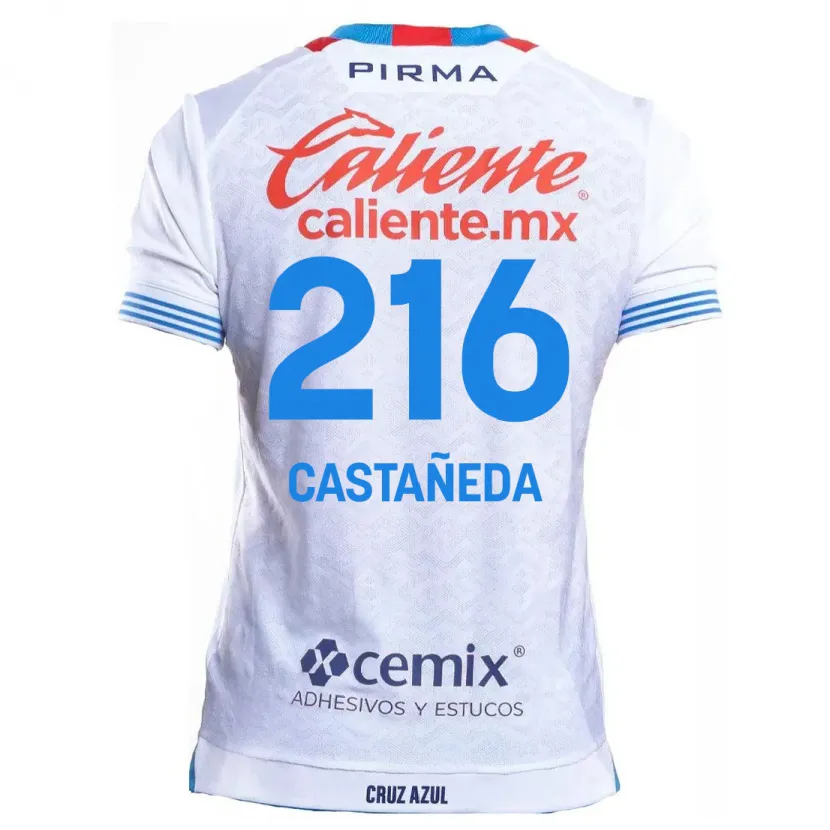 Danxen Hombre Camiseta Ian Castañeda #216 Blanco Azul 2ª Equipación 2024/25 La Camisa México