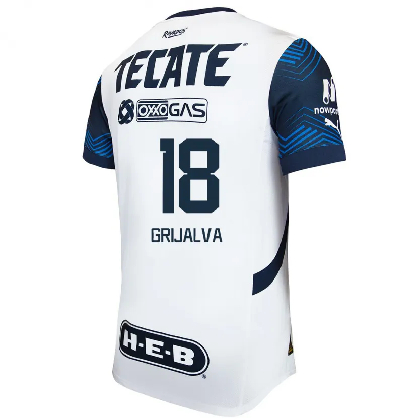 Danxen Hombre Camiseta Áxel Grijalva #18 Blanco Azul 2ª Equipación 2024/25 La Camisa México