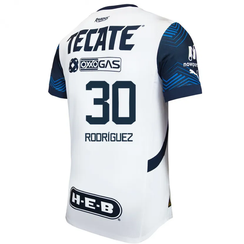 Danxen Hombre Camiseta Jorge Rodríguez #30 Blanco Azul 2ª Equipación 2024/25 La Camisa México