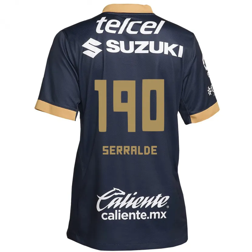 Danxen Hombre Camiseta Gerardo Serralde #190 Obsidiana Dorada Blanca 2ª Equipación 2024/25 La Camisa México
