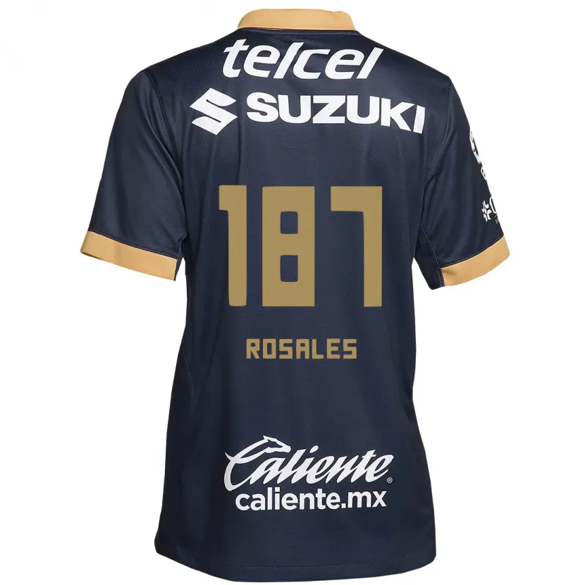Danxen Hombre Camiseta Alonso Rosales #187 Obsidiana Dorada Blanca 2ª Equipación 2024/25 La Camisa México