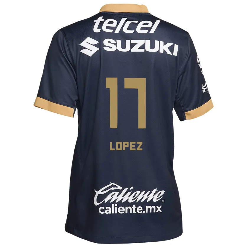 Danxen Hombre Camiseta Leonel Lopez #17 Obsidiana Dorada Blanca 2ª Equipación 2024/25 La Camisa México