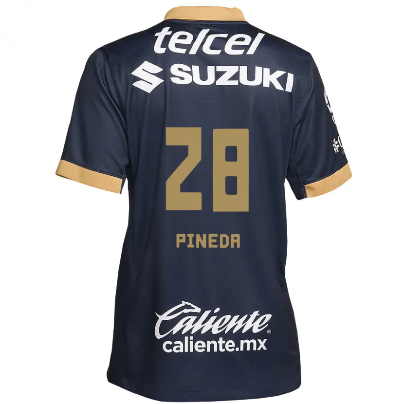 Danxen Hombre Camiseta Grecia Pineda #28 Obsidiana Dorada Blanca 2ª Equipación 2024/25 La Camisa México