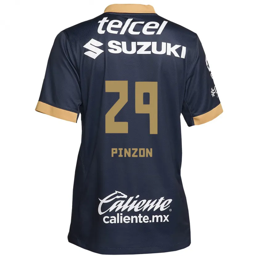 Danxen Hombre Camiseta Liceth Pinzon #29 Obsidiana Dorada Blanca 2ª Equipación 2024/25 La Camisa México