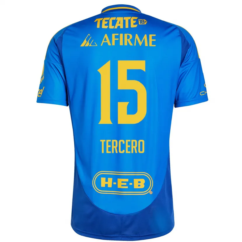 Danxen Hombre Camiseta Eduardo Tercero #15 Azul Amarillo 2ª Equipación 2024/25 La Camisa México