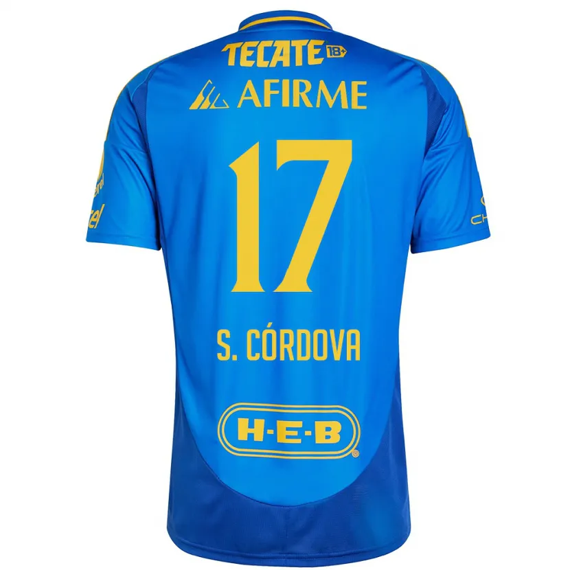 Danxen Hombre Camiseta Sebastián Córdova #17 Azul Amarillo 2ª Equipación 2024/25 La Camisa México