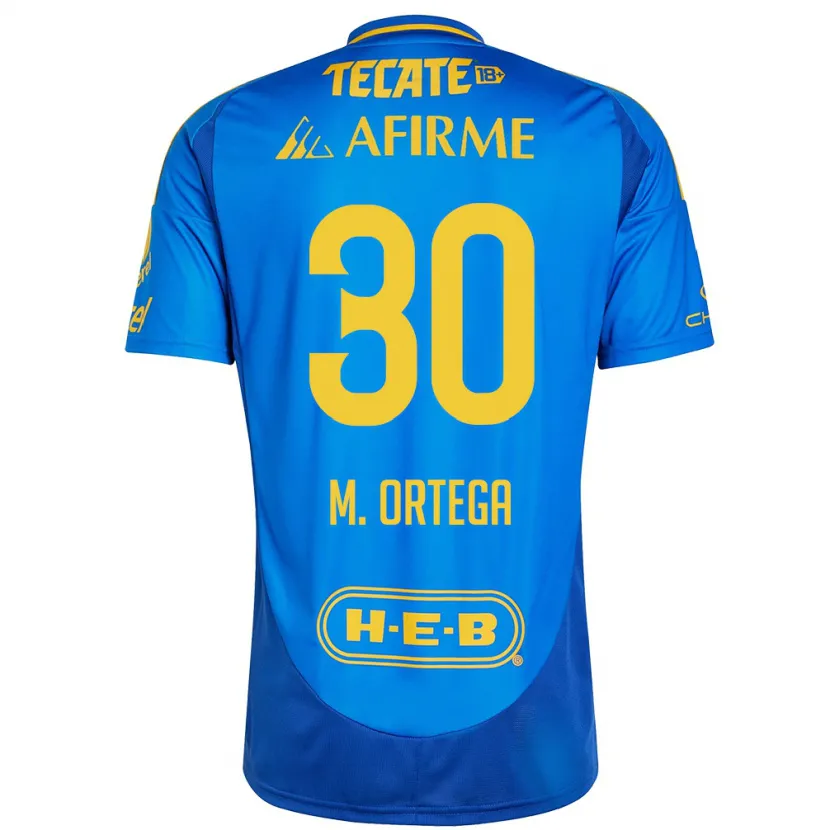 Danxen Hombre Camiseta Miguel Ortega #30 Azul Amarillo 2ª Equipación 2024/25 La Camisa México