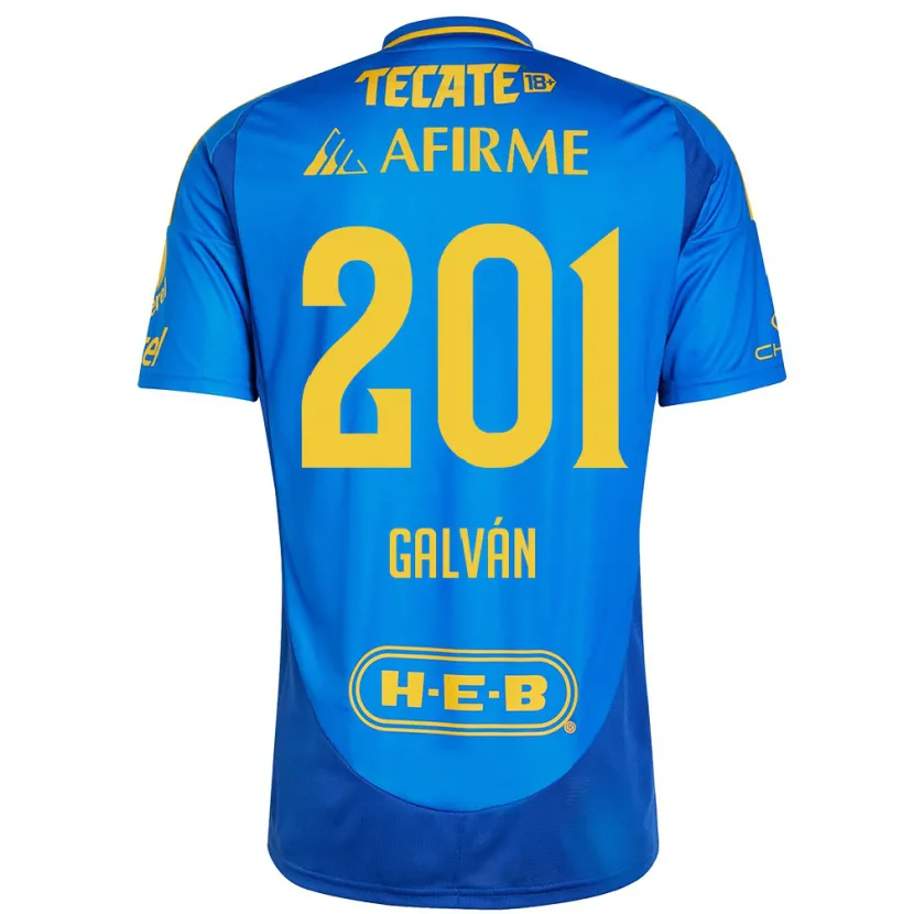 Danxen Hombre Camiseta Isac Galván #201 Azul Amarillo 2ª Equipación 2024/25 La Camisa México
