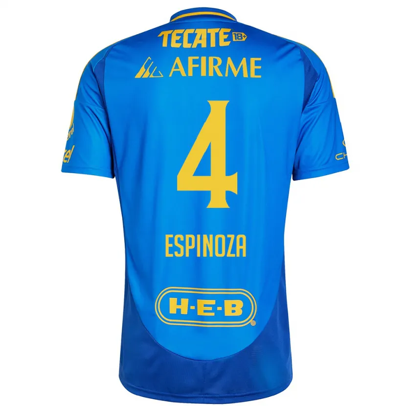 Danxen Hombre Camiseta Greta Espinoza #4 Azul Amarillo 2ª Equipación 2024/25 La Camisa México