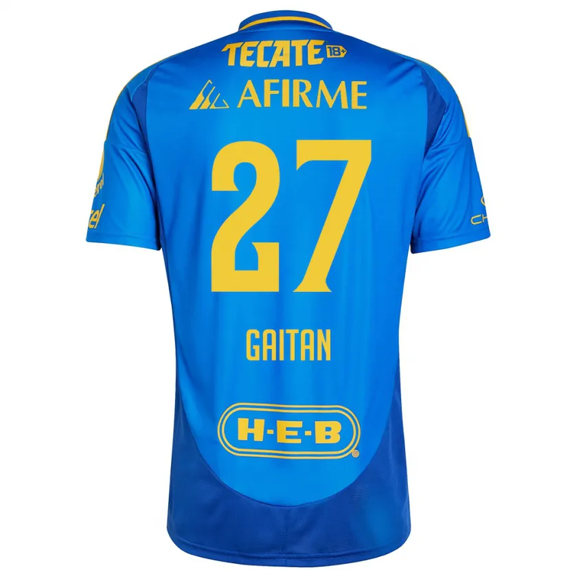 Danxen Hombre Camiseta Natalia Gaitan #27 Azul Amarillo 2ª Equipación 2024/25 La Camisa México