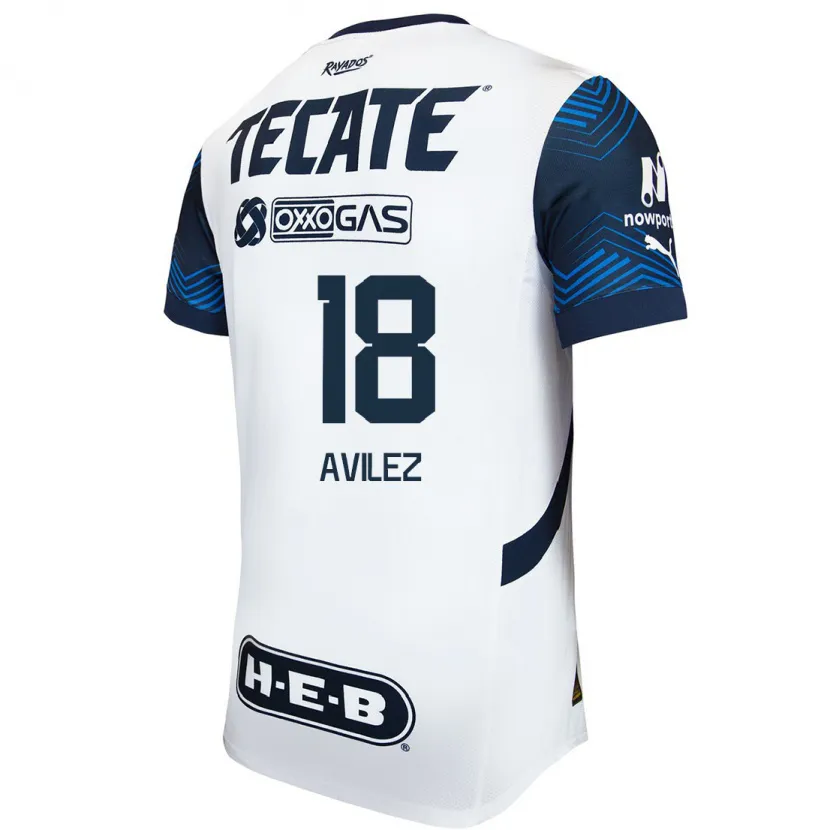 Danxen Mujer Camiseta Aylin Avilez #18 Blanco Azul 2ª Equipación 2024/25 La Camisa México