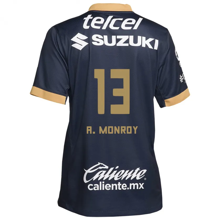 Danxen Mujer Camiseta Pablo Monroy #13 Obsidiana Dorada Blanca 2ª Equipación 2024/25 La Camisa México