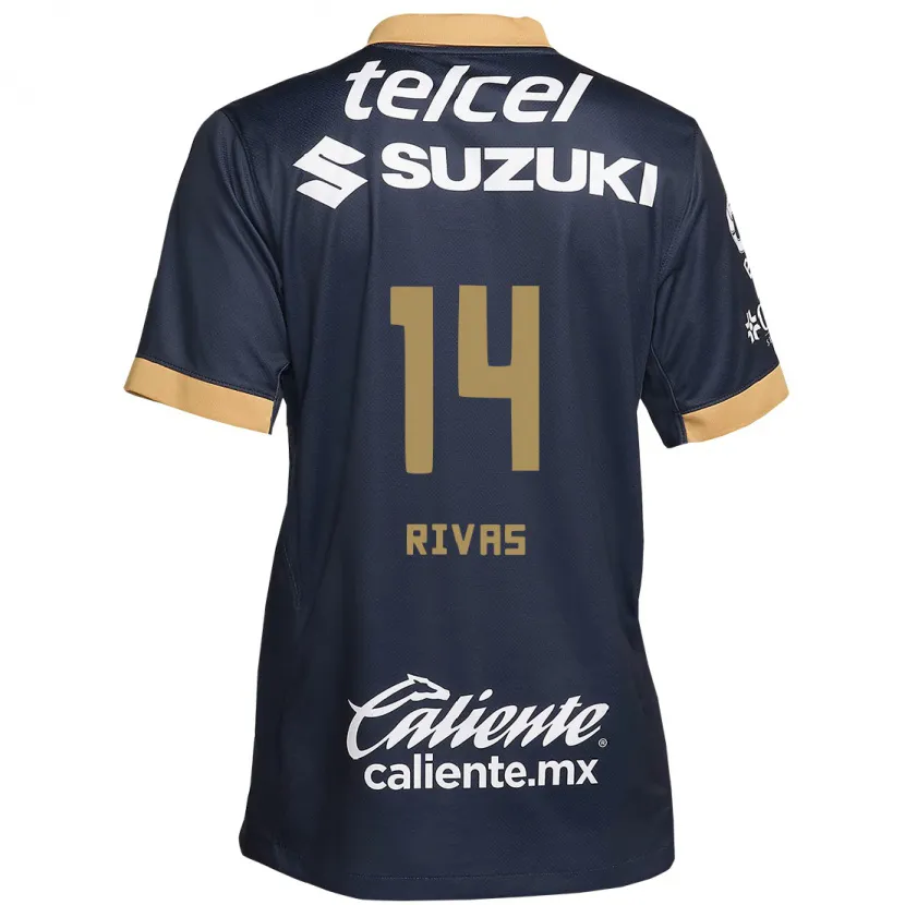 Danxen Mujer Camiseta Jesús Rivas #14 Obsidiana Dorada Blanca 2ª Equipación 2024/25 La Camisa México