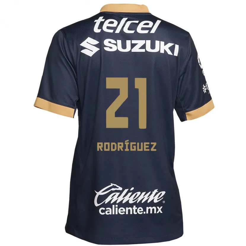 Danxen Mujer Camiseta Michell Rodríguez #21 Obsidiana Dorada Blanca 2ª Equipación 2024/25 La Camisa México
