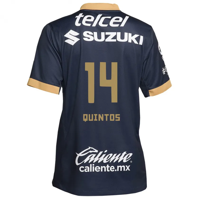 Danxen Mujer Camiseta Bibiana Quintos #14 Obsidiana Dorada Blanca 2ª Equipación 2024/25 La Camisa México