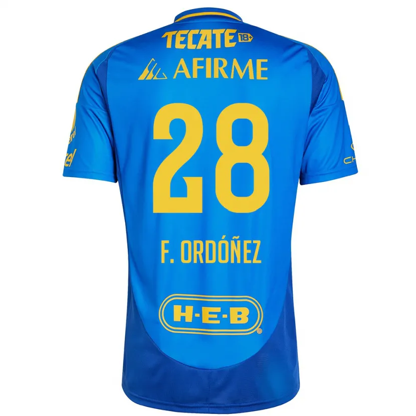 Danxen Mujer Camiseta Fernando Ordóñez #28 Azul Amarillo 2ª Equipación 2024/25 La Camisa México