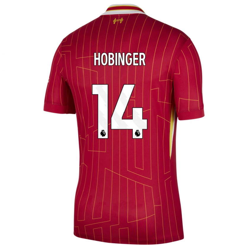 Danxen Niño Camiseta Marie Höbinger #14 Rojo Amarillo Blanco 1ª Equipación 2024/25 La Camisa México