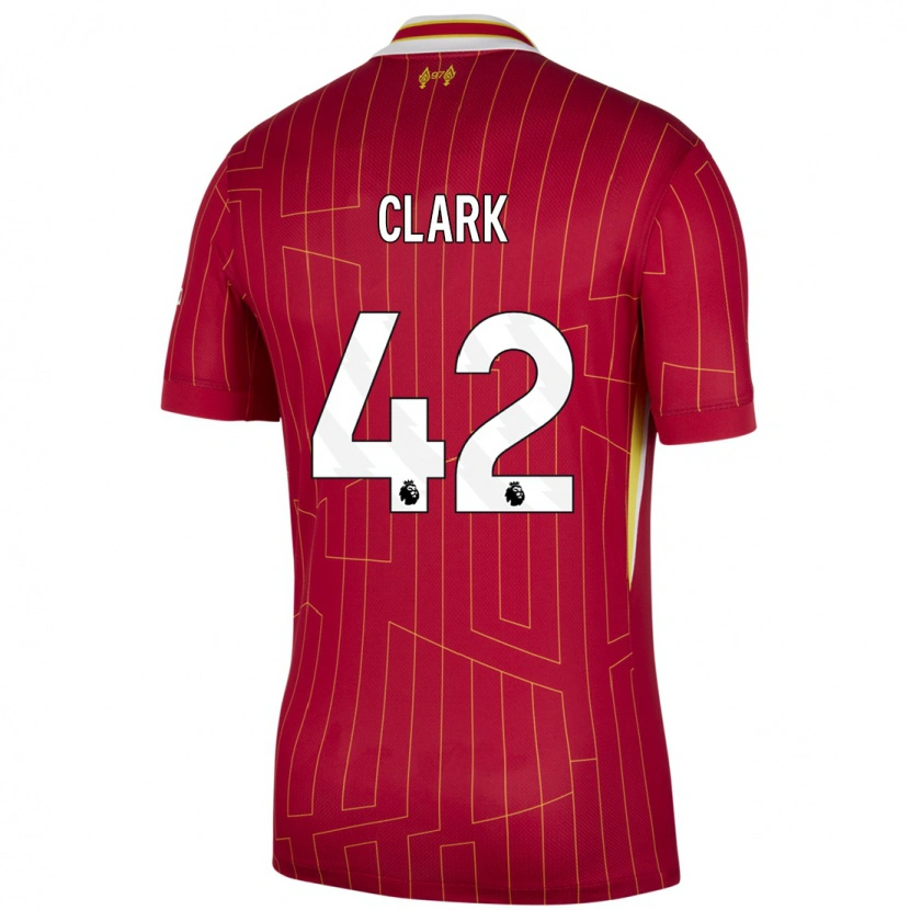 Danxen Niño Camiseta Bobby Clark #42 Rojo Amarillo Blanco 1ª Equipación 2024/25 La Camisa México