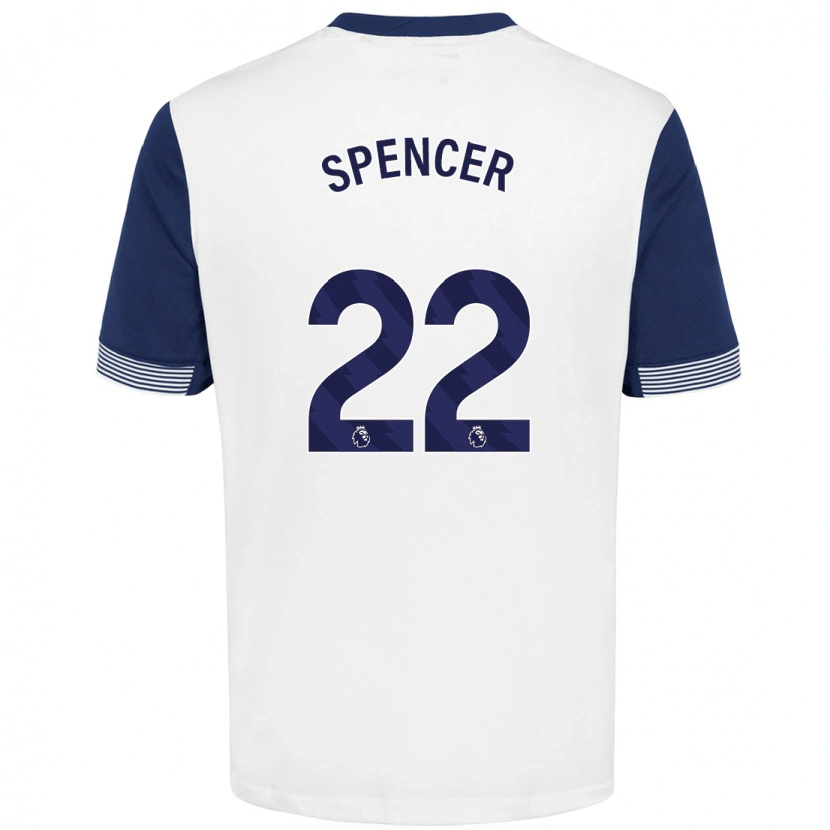 Danxen Niño Camiseta Rebecca Spencer #22 Blanco Azul 1ª Equipación 2024/25 La Camisa México