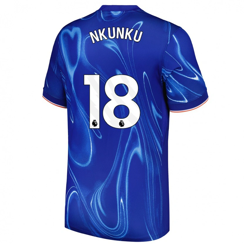 Danxen Niño Camiseta Christopher Nkunku #18 Azul Blanco 1ª Equipación 2024/25 La Camisa México