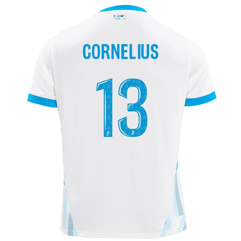 Danxen Niño Camiseta Derek Cornelius #13 Blanco Azul Cielo 1ª Equipación 2024/25 La Camisa México