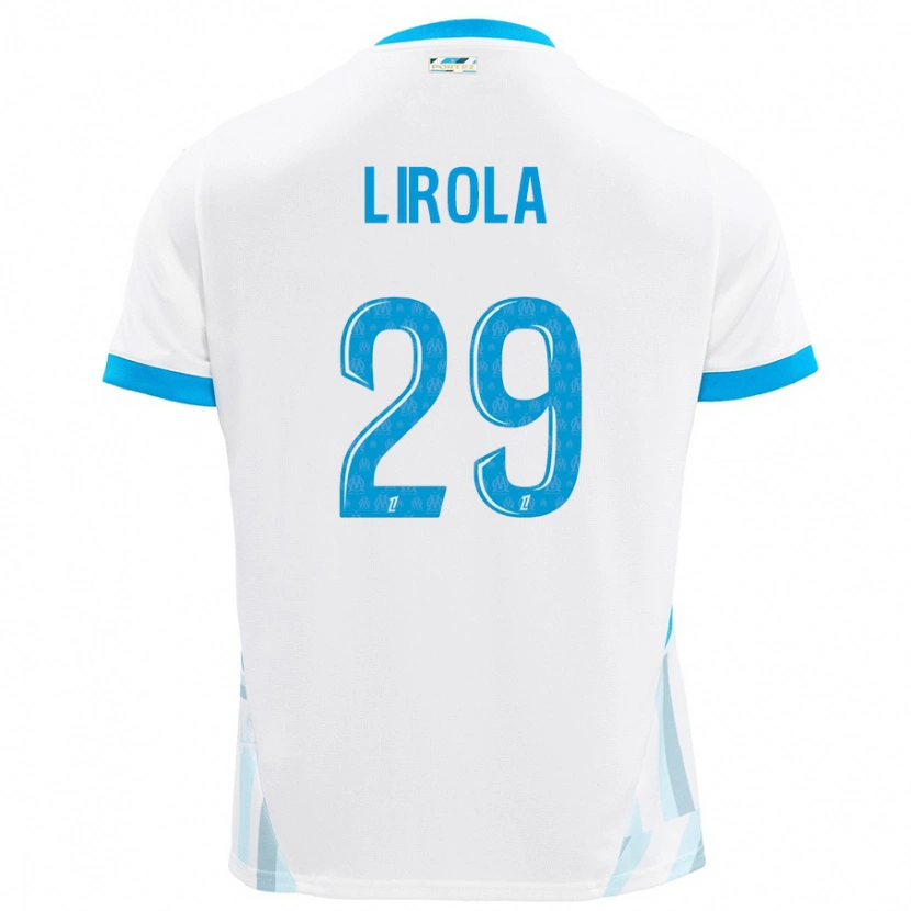 Danxen Niño Camiseta Pol Lirola #29 Blanco Azul Cielo 1ª Equipación 2024/25 La Camisa México