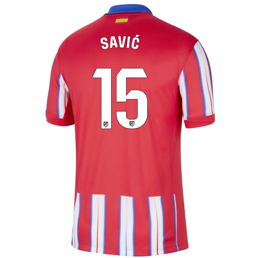 Danxen Niño Camiseta Stefan Savic #15 Rojo Blanco Azul 1ª Equipación 2024/25 La Camisa México