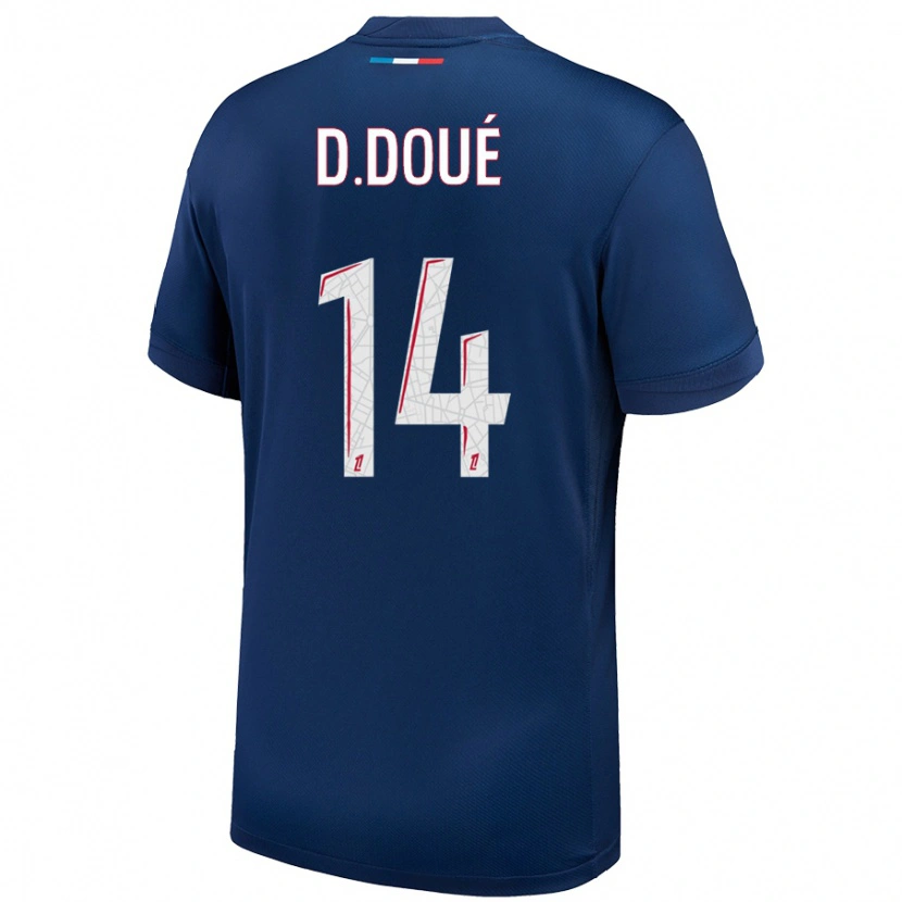 Danxen Niño Camiseta Désiré Doué #14 Azul Marino Blanco 1ª Equipación 2024/25 La Camisa México
