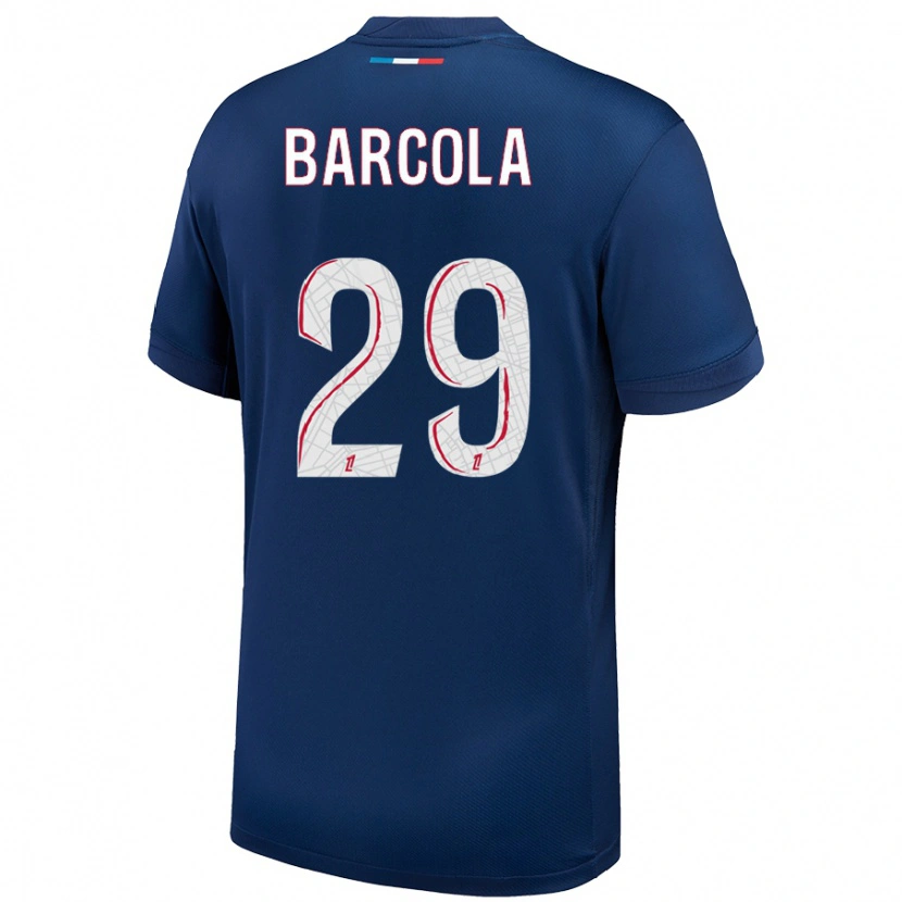 Danxen Niño Camiseta Bradley Barcola #29 Azul Marino Blanco 1ª Equipación 2024/25 La Camisa México